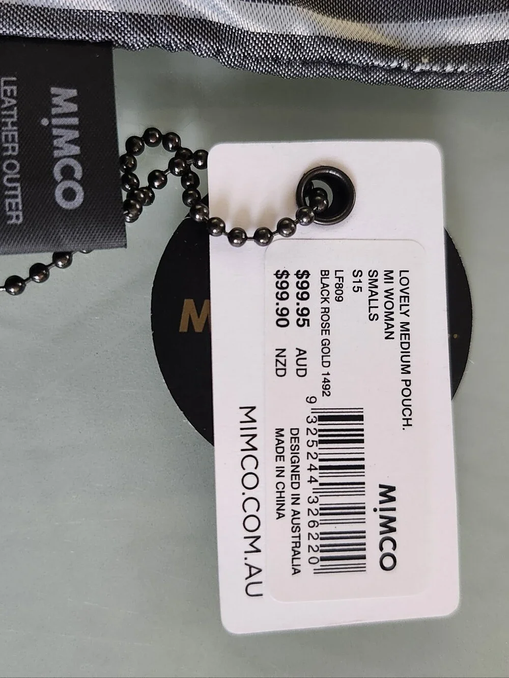 Mimco Black Patent Leather Wristlet with Rose Gold Logo Disc And Dustbag Lux New